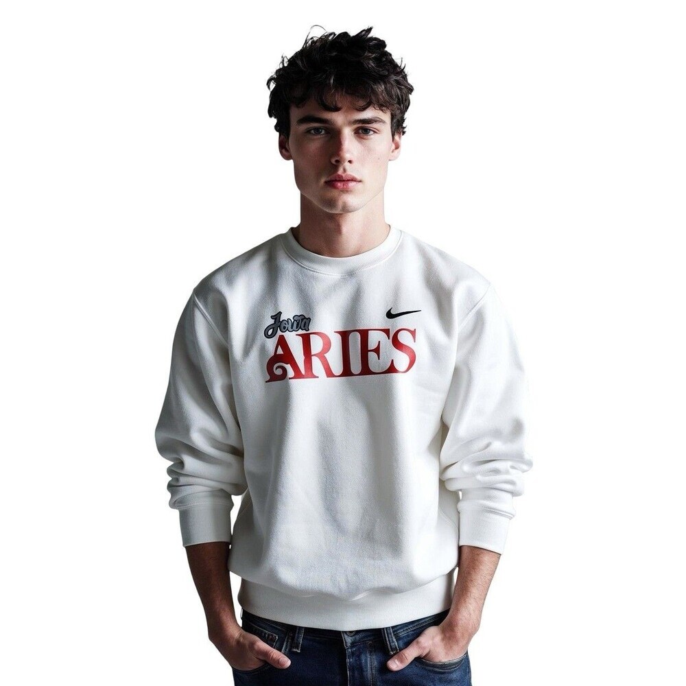 Nike Iowa ARIES Sweatshirt Men's Size M White Embroidered Swoosh Warm Comfy